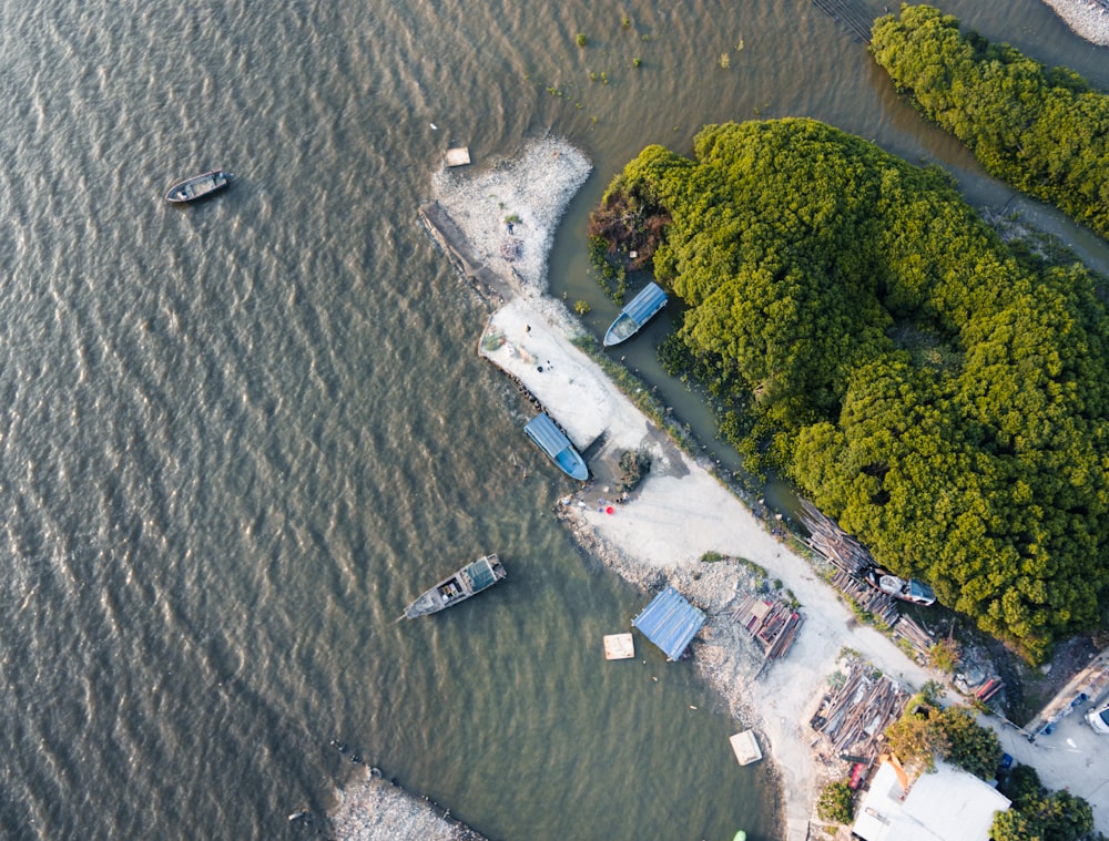 aerial view of boats on sea during daytime