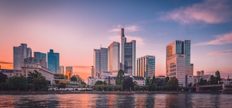 city skyline during night time