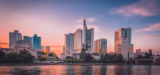 city skyline during night time