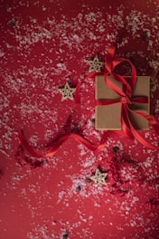 red and white heart print gift box