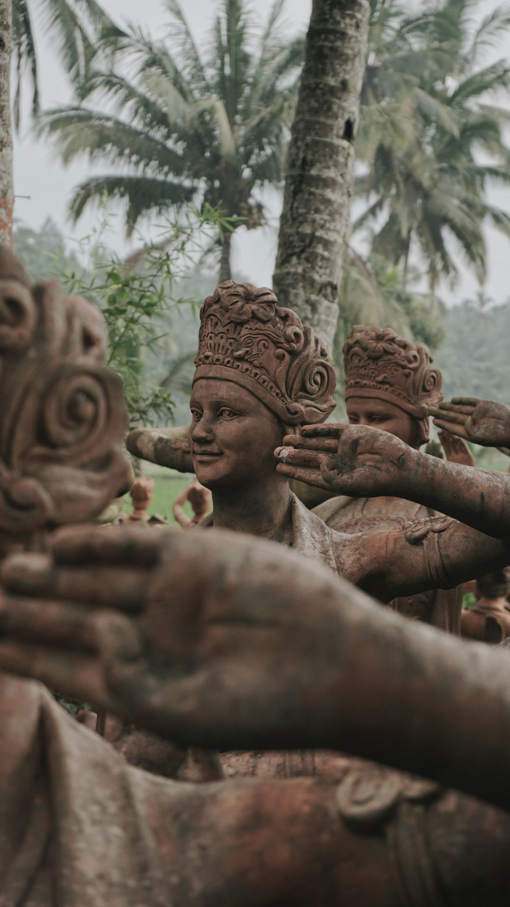 brown wooden human face carved decor