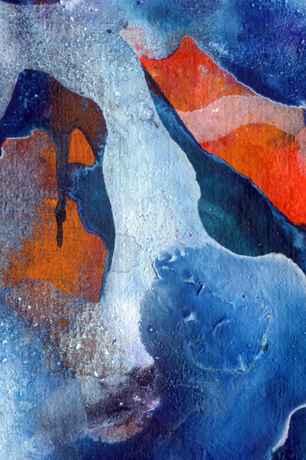 blue white and orange abstract painting