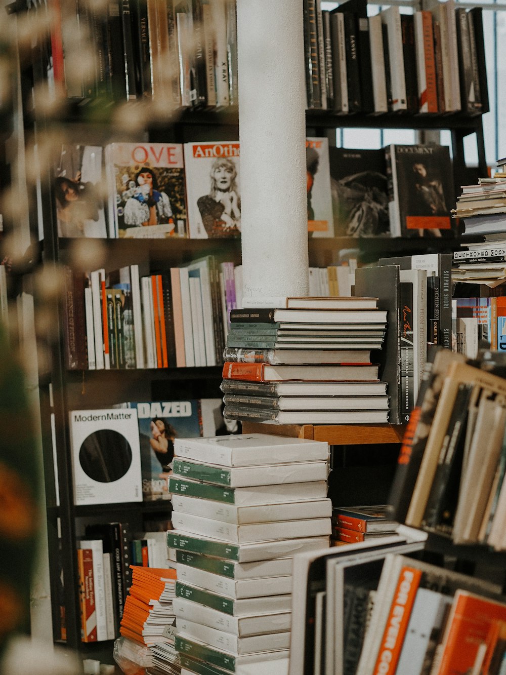 Libros en estantería de madera marrón