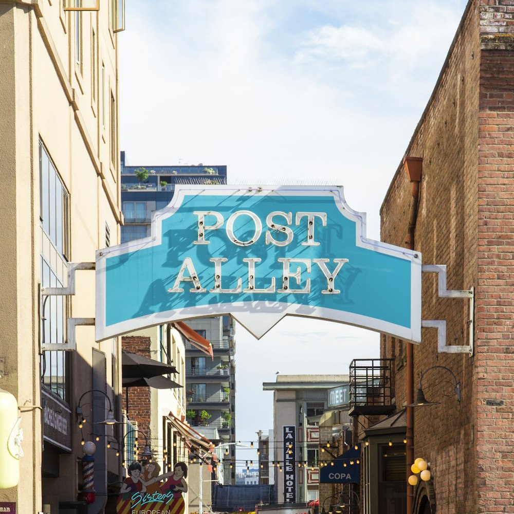 a sign on a city street