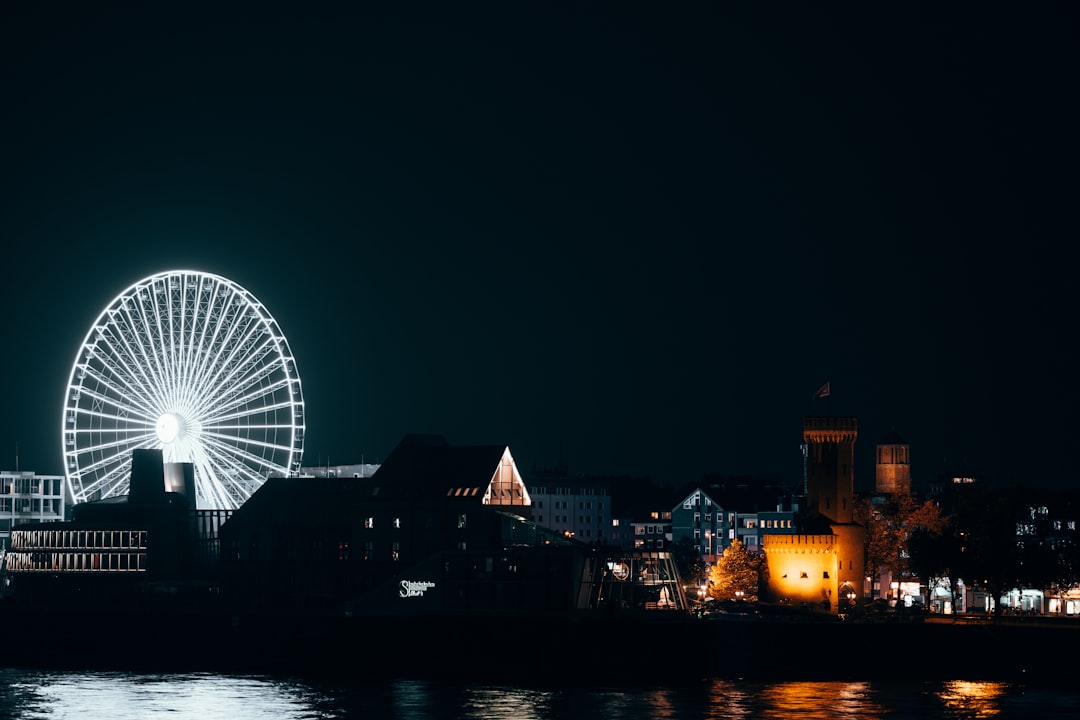 ferris wheel near body of water during night time