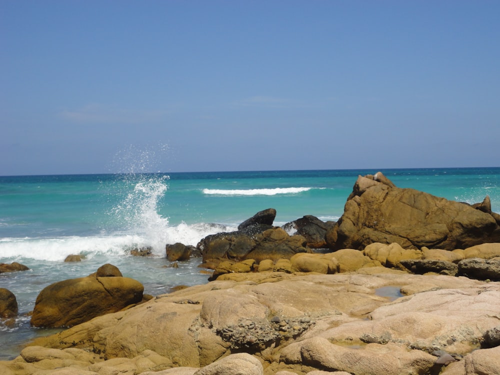 brown rocks on seashore during daytime