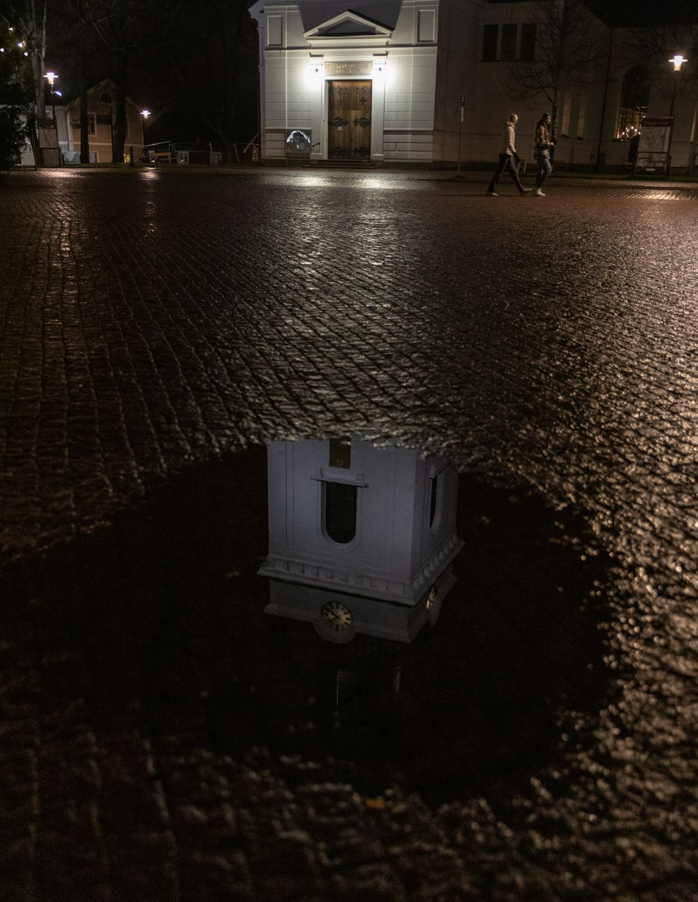 people walking on street during night time