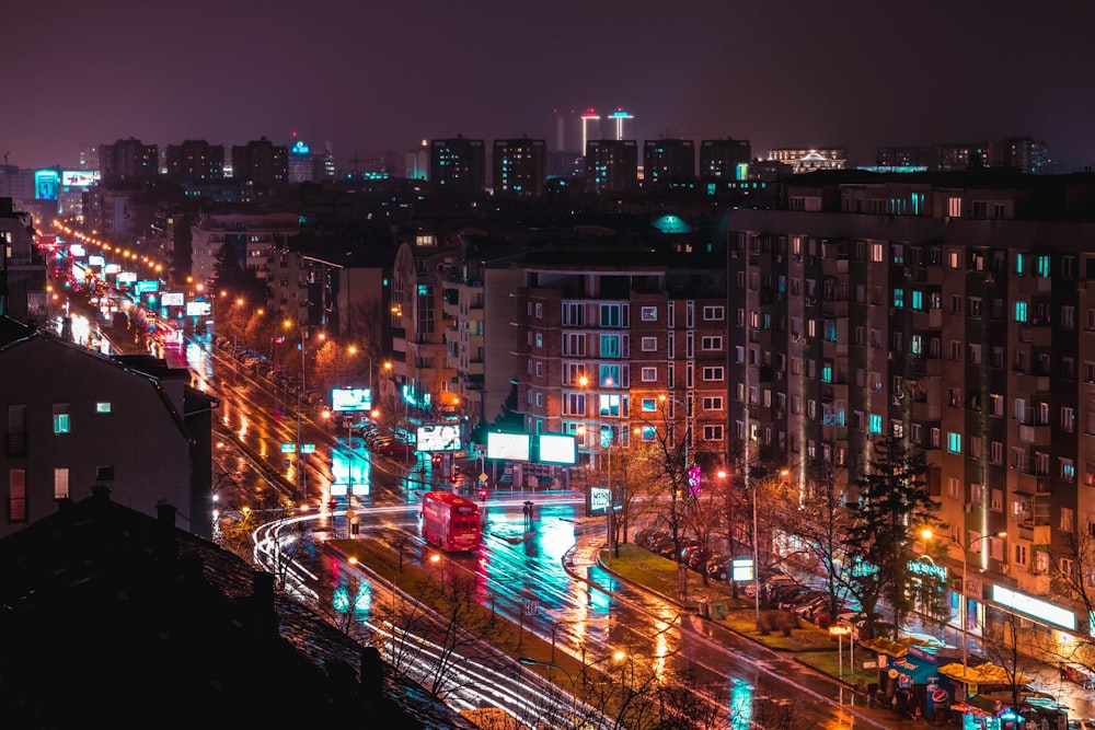 city buildings during night time