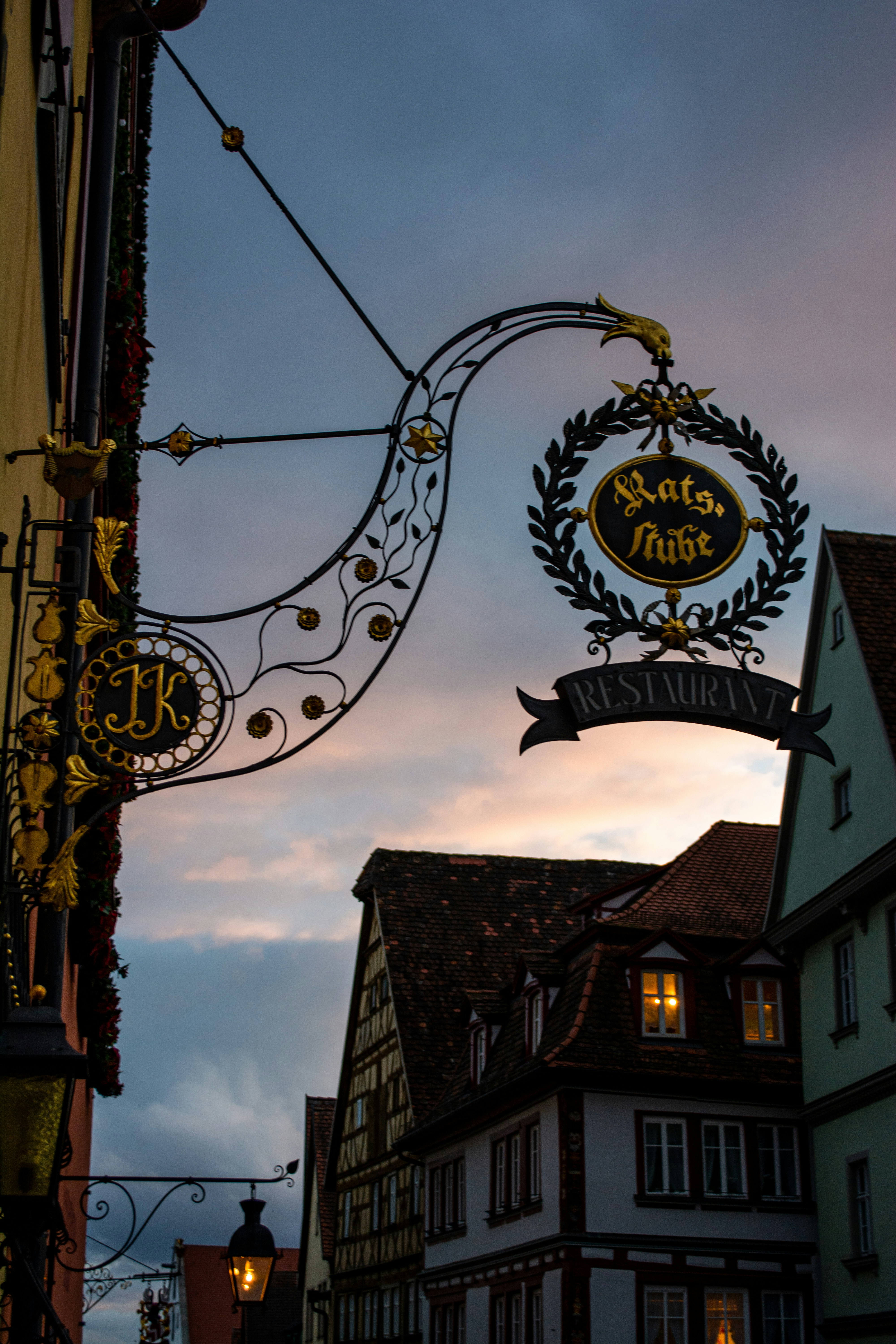 Historic restaurant entrance in Rothenburg ob der Tauber.