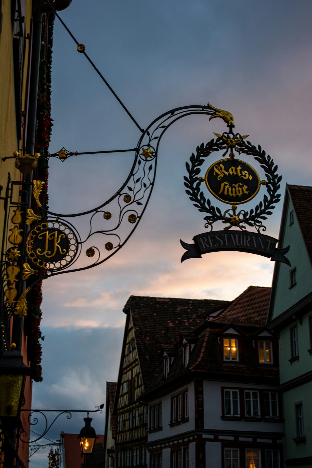 Historic restaurant entrance in Rothenburg ob der Tauber.