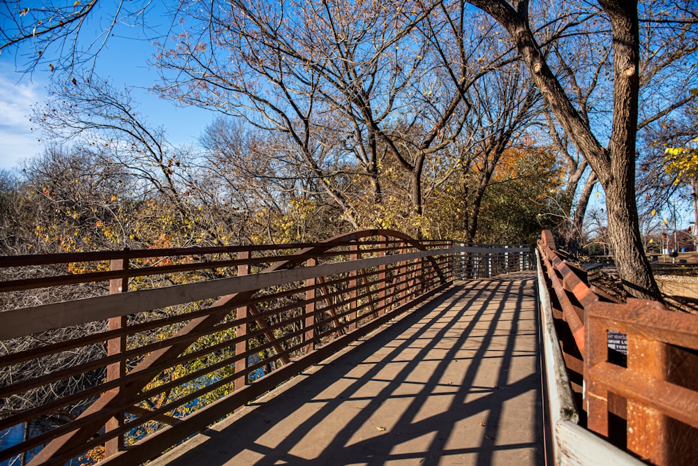 brown wooden bridge near trees during daytime