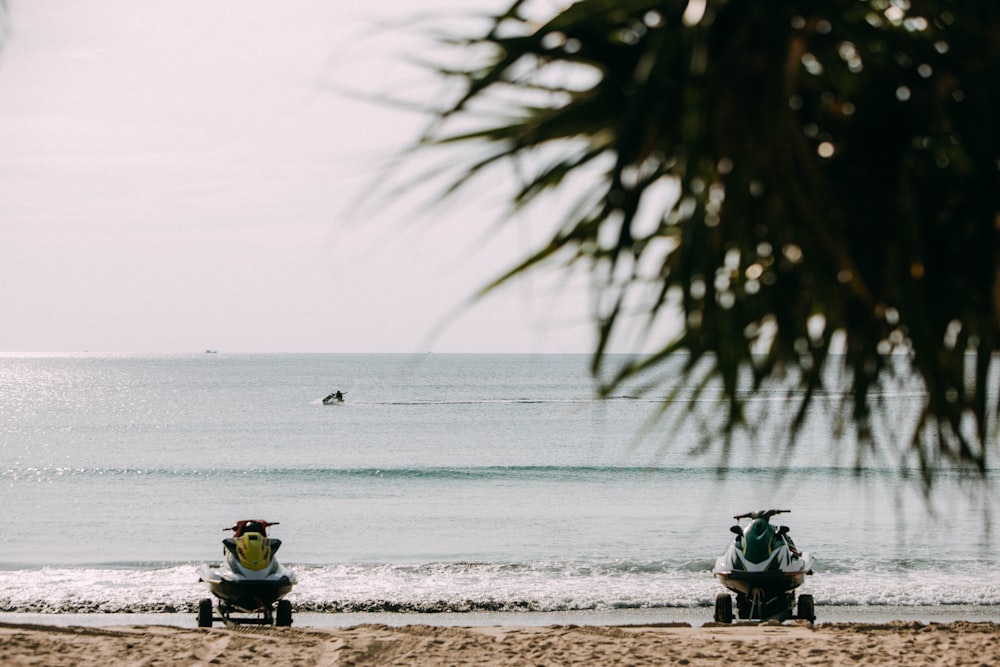 2 people sitting on bench near beach during daytime