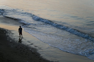 man in black jacket walking on beach during daytime