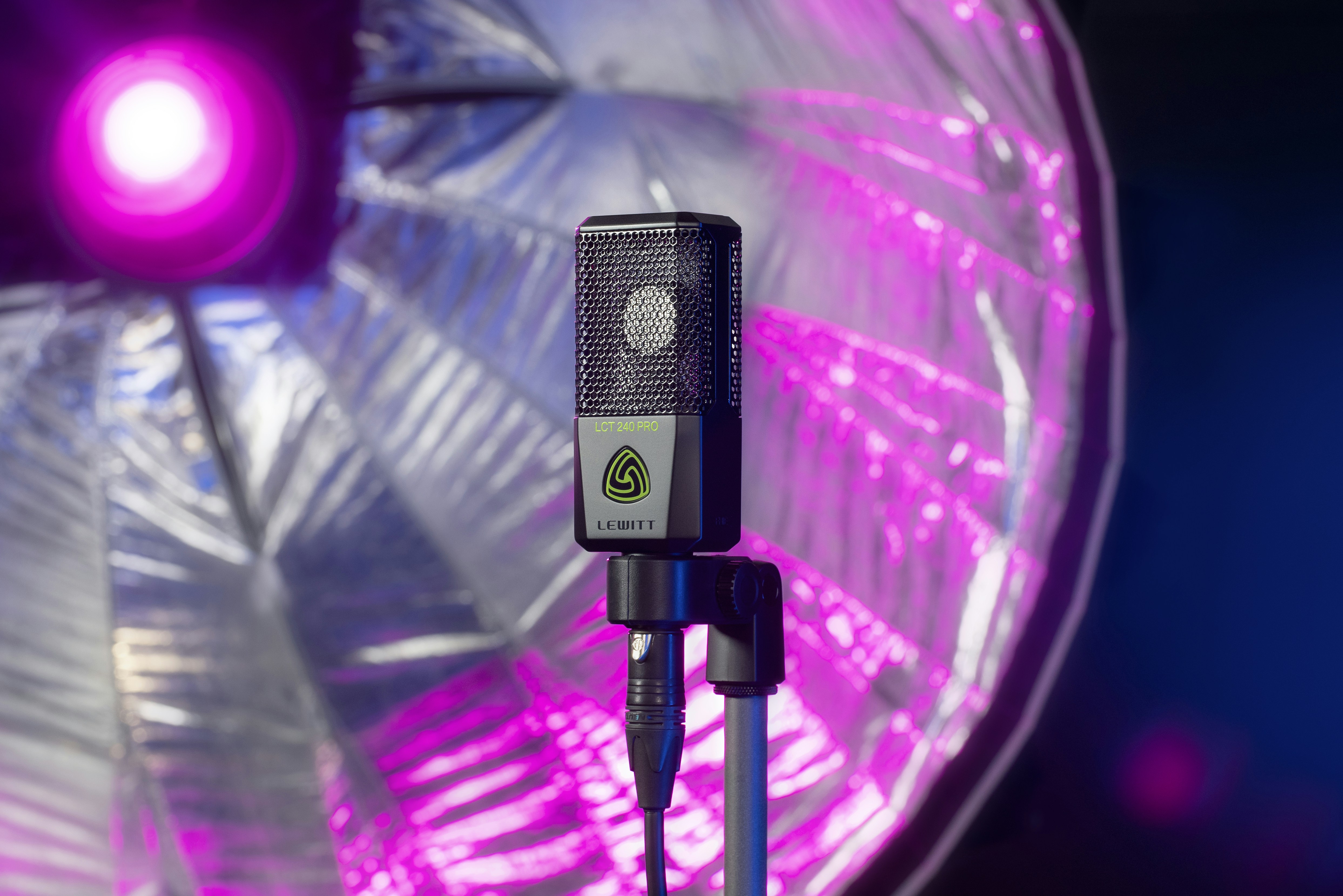 Microphone in front of a studio light