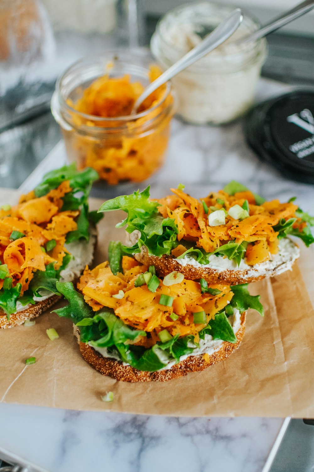 vegetable salad on brown paper