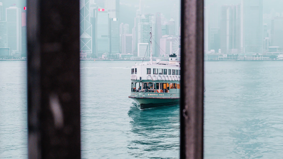 Green-and-white Star Ferry crossing Victoria Harbour