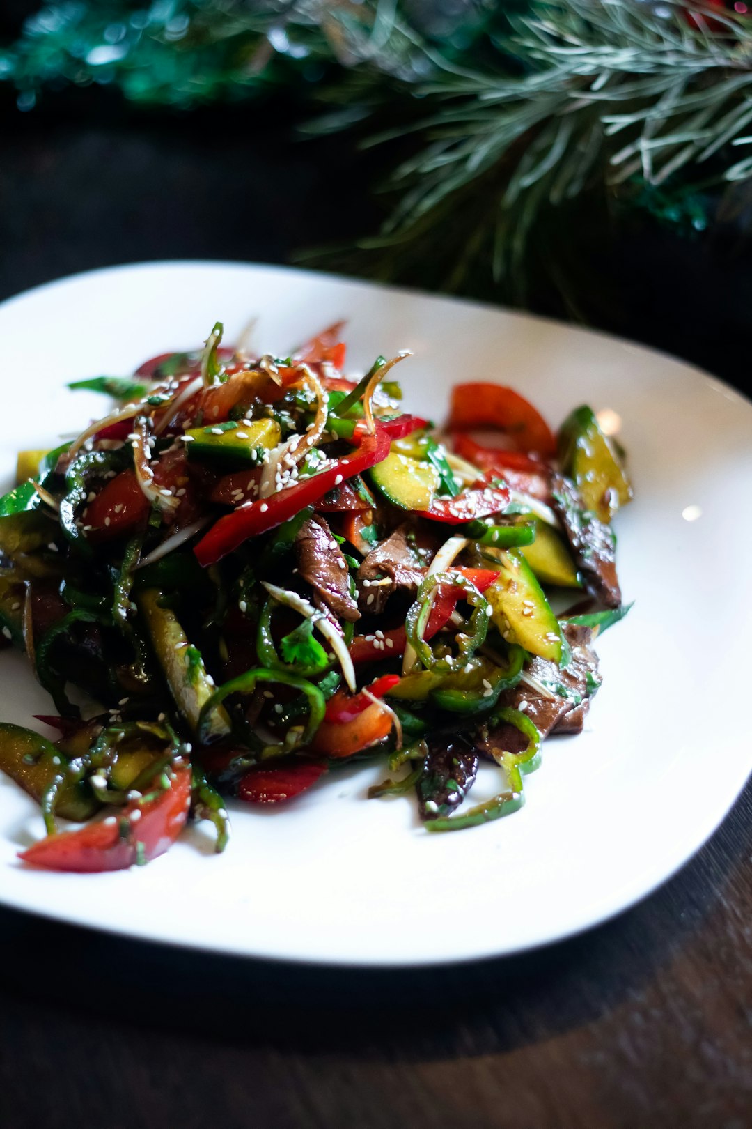 vegetable salad on white ceramic plate