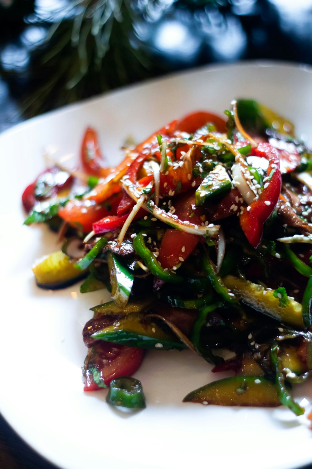 vegetable salad on white ceramic plate