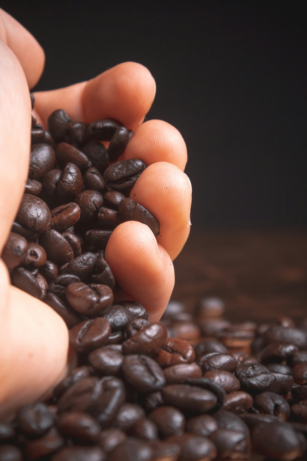 black coffee beans on the ground