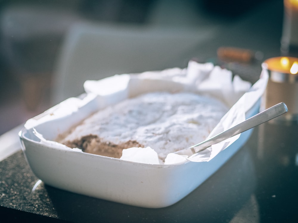 white ceramic bowl with white powder