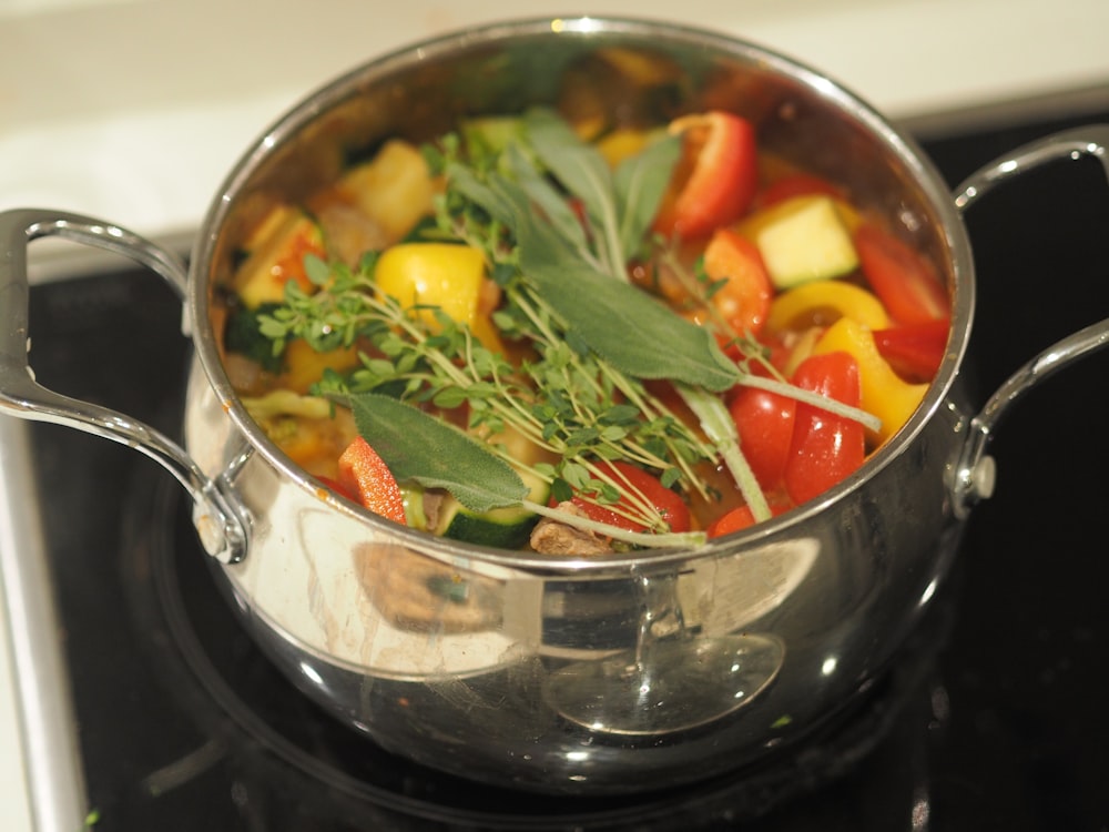 vegetable salad in stainless steel cooking pot