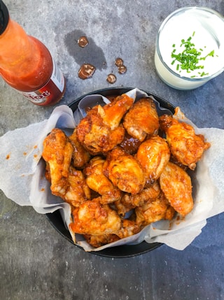 fried chicken on black plate