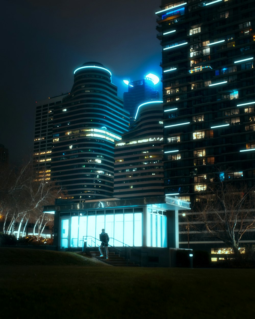 white and black building during night time