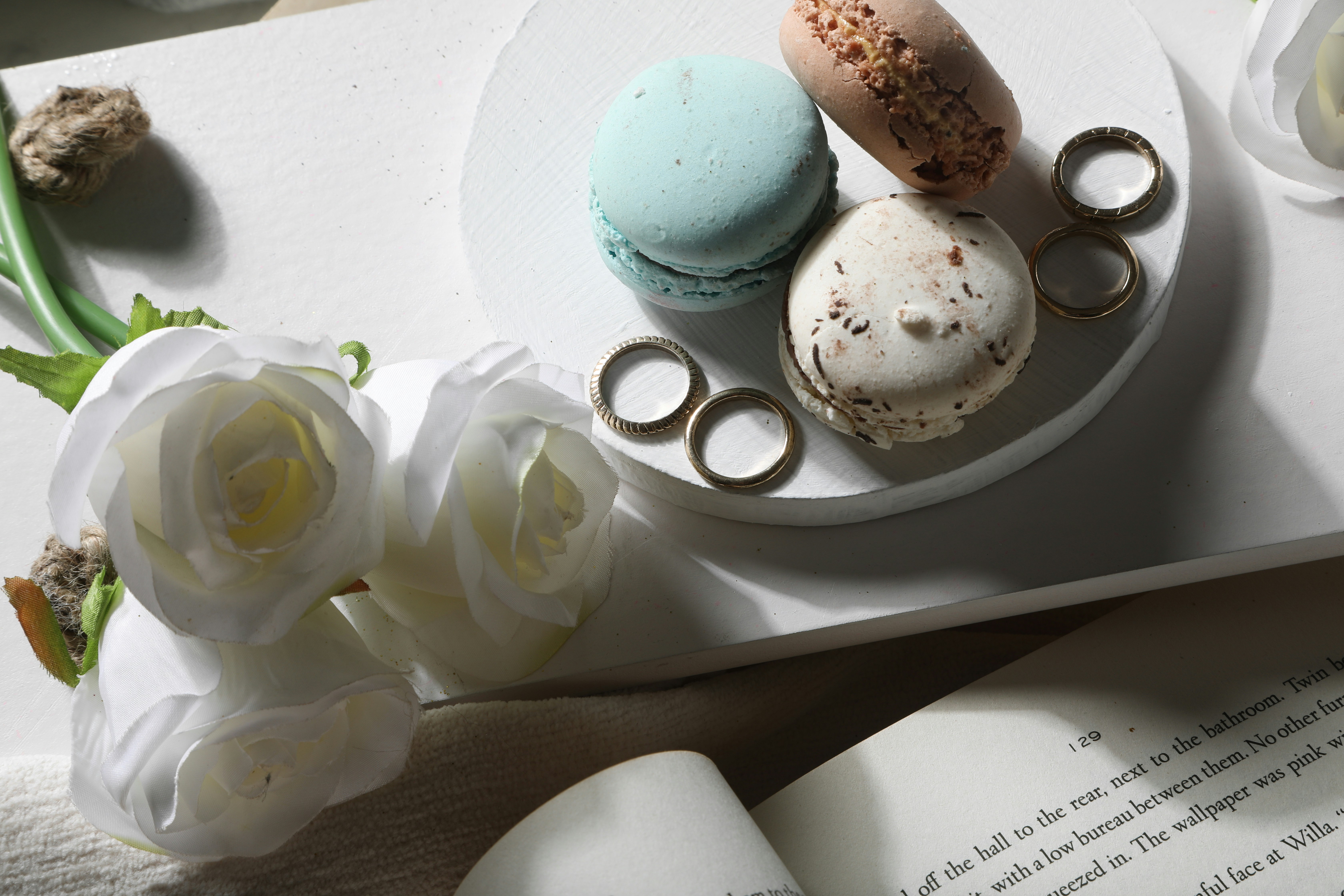 white and pink ceramic bowls on white table gingerbread woman teams background