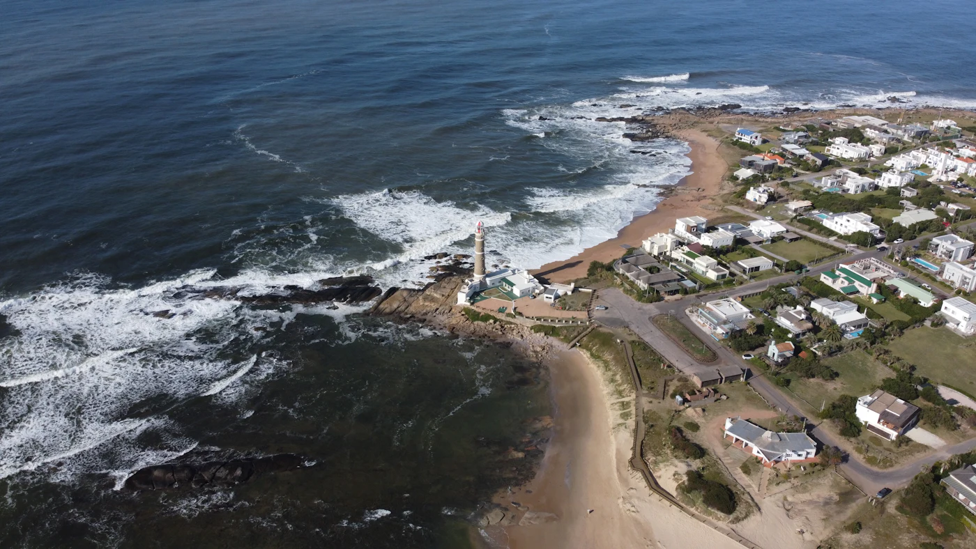 Aerial view of the José Ignacio lighthouse and beaches, Uruguay