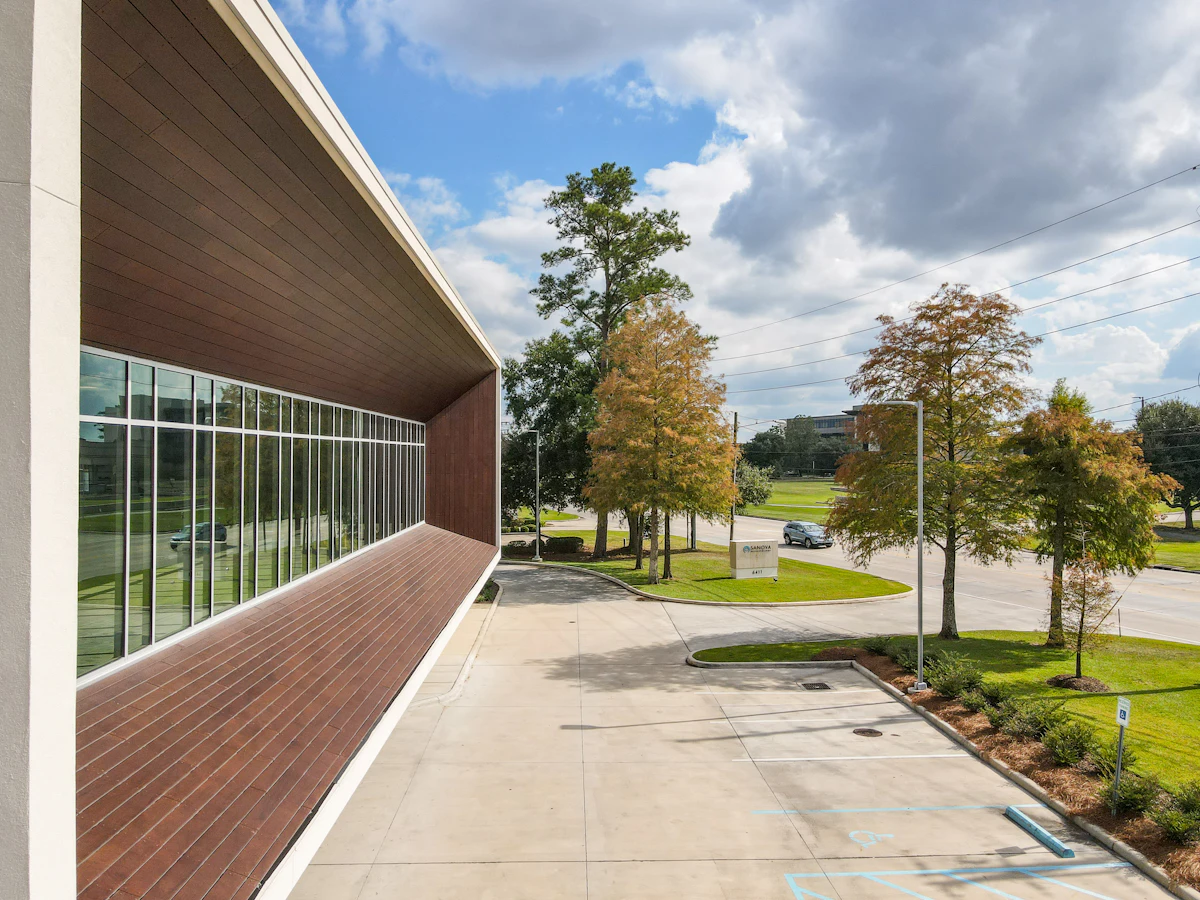 Commercial building with landscaped parking area