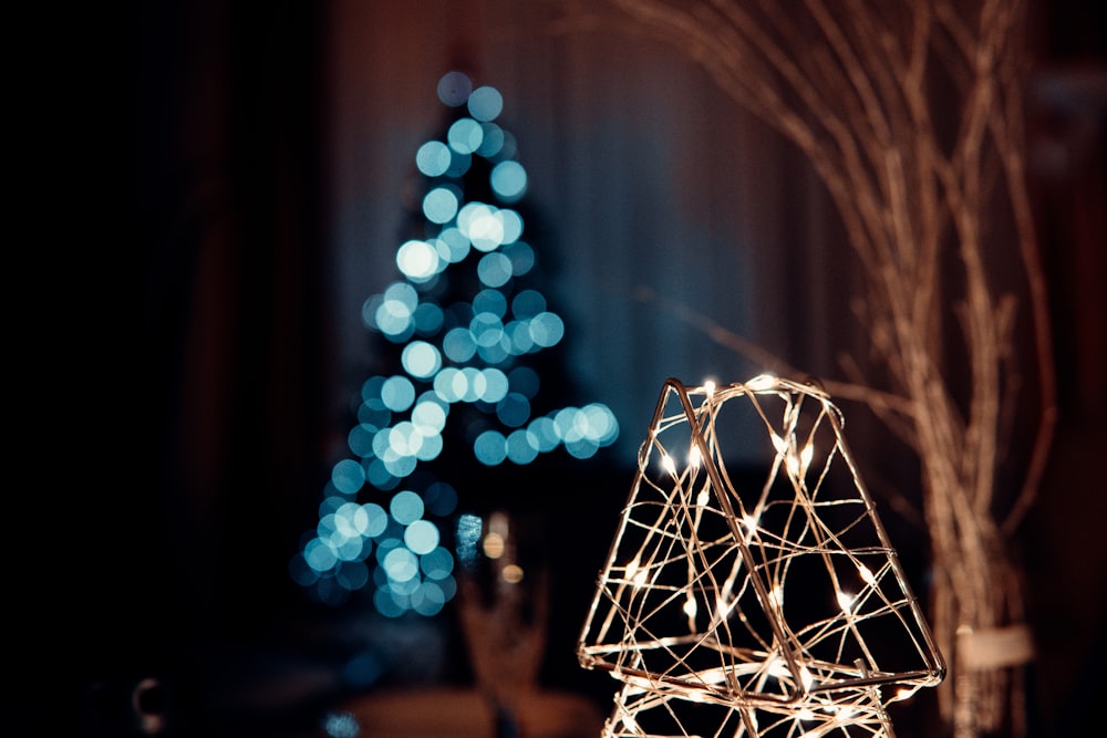 white and blue string lights