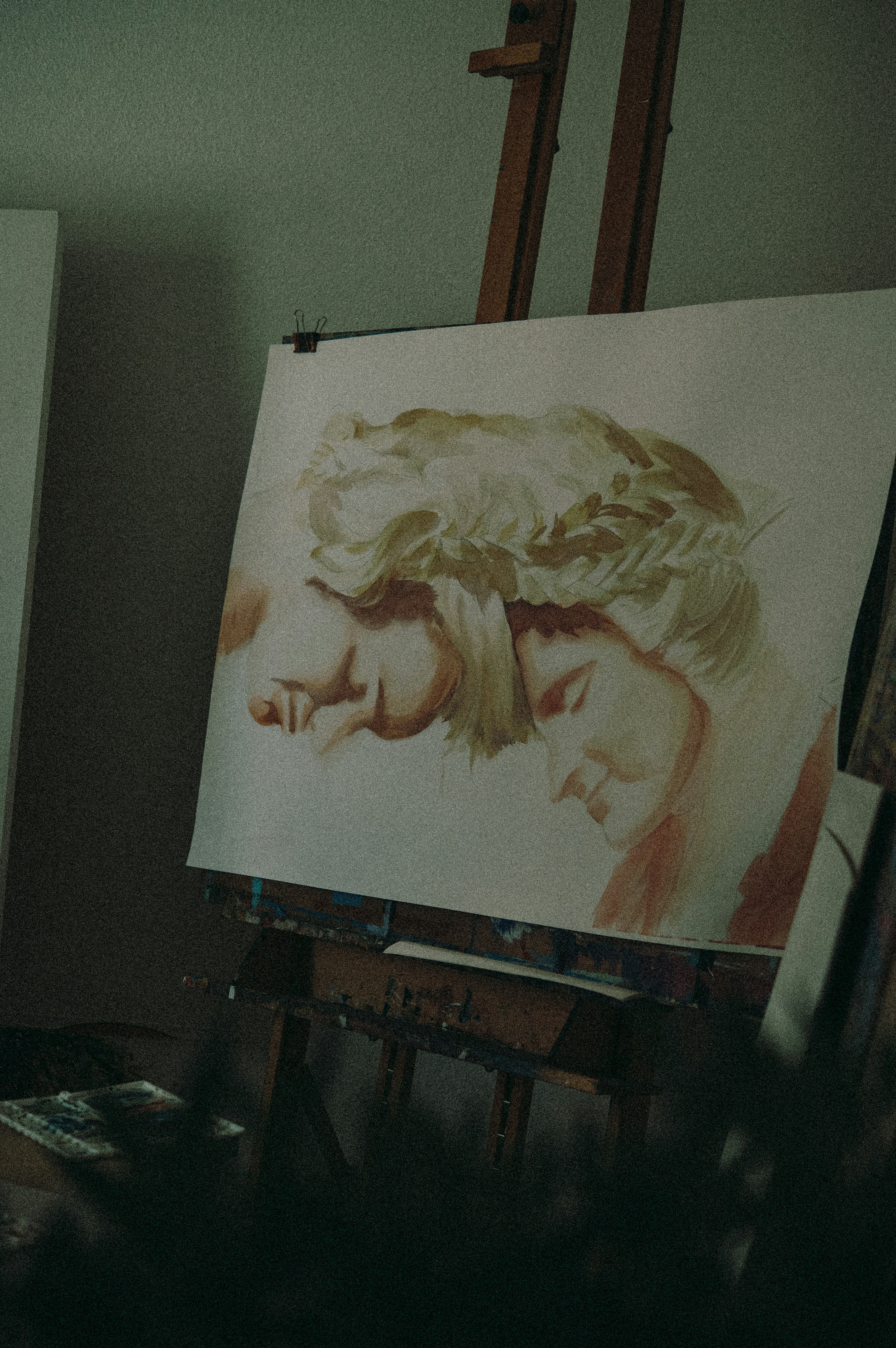 woman in white dress painting