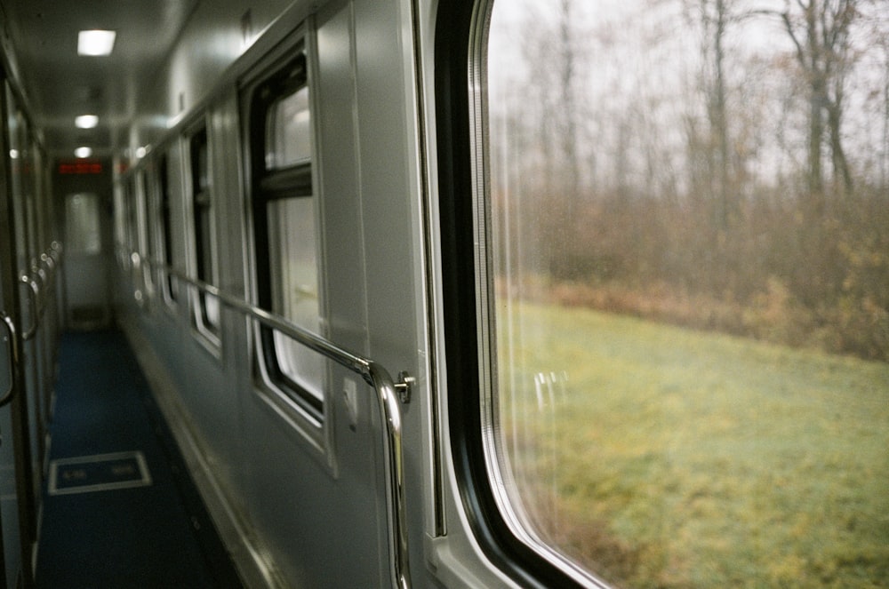 black and white train window