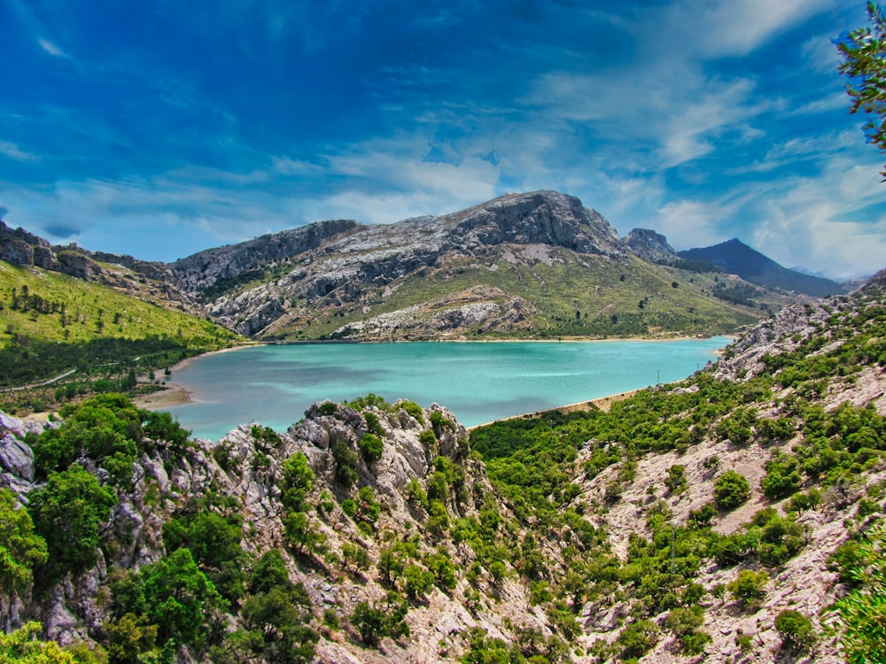 green and brown mountains beside body of water under blue sky during daytime