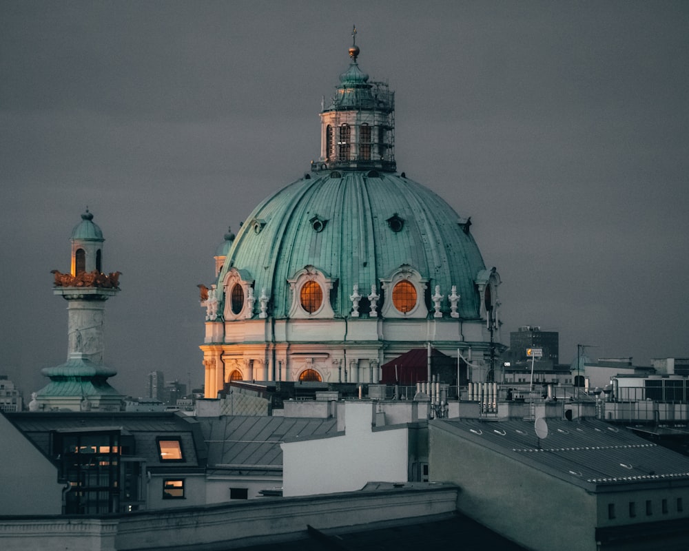 white and blue dome building