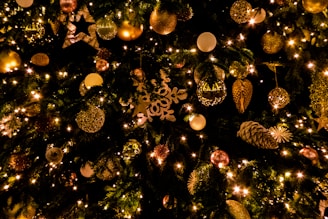 gold baubles on christmas tree