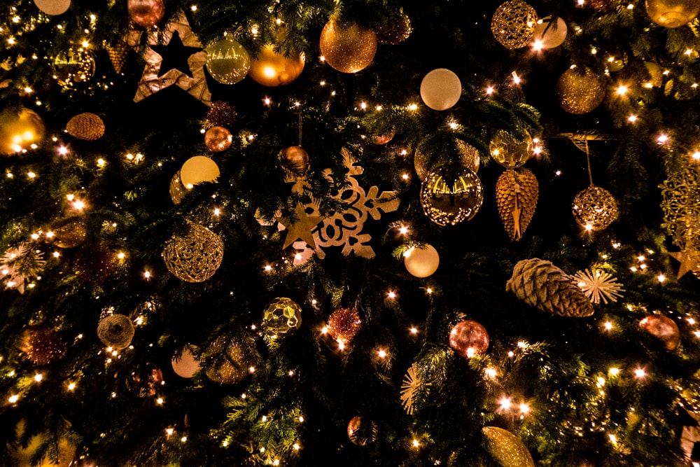 gold baubles on christmas tree