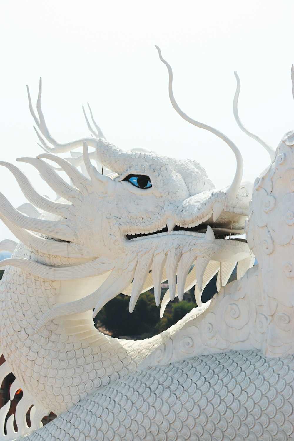 Decoración de pared con cabeza de dragón blanca