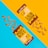 Two packages labeled 'Muddy Bites' filled with bite-sized waffle cones are placed on a background divided diagonally into blue and orange halves. The packages are yellow with brown accents, and each side has several scattered chocolate-filled waffle cones.