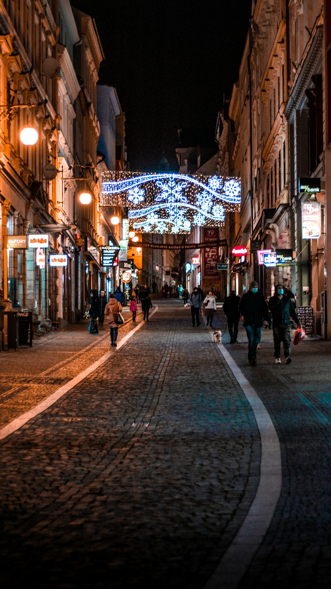 people walking on street during night time