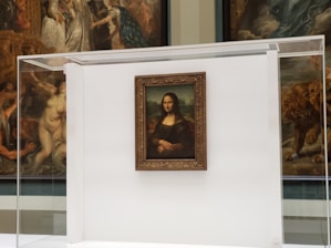 A panoramic view of the original documented painting displayed with archival certificates.