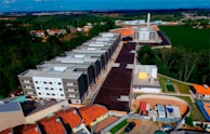 An aerial view of a completed residential development.
