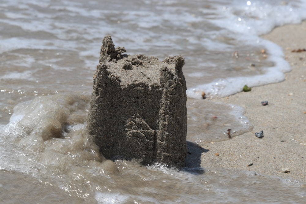 roche brune sur le rivage de la plage pendant la journée