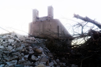 A haunting view of the abandoned Chernobyl nuclear power plant with the RBMK reactor in the background.
