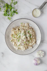 pasta dish on white ceramic bowl