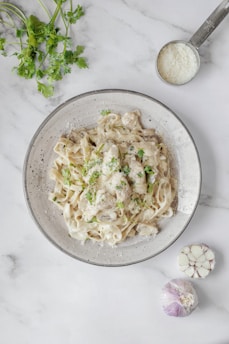 pasta dish on white ceramic bowl