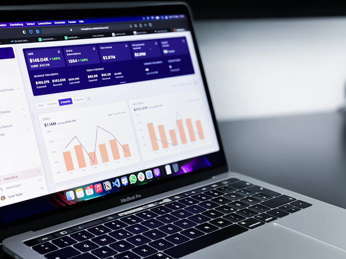 A marketing reporting dashboard open on a laptop screen