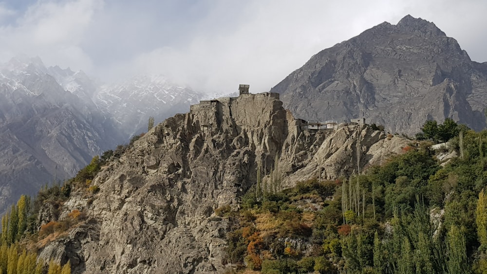 green trees on brown rocky mountain under white cloudy sky during daytime