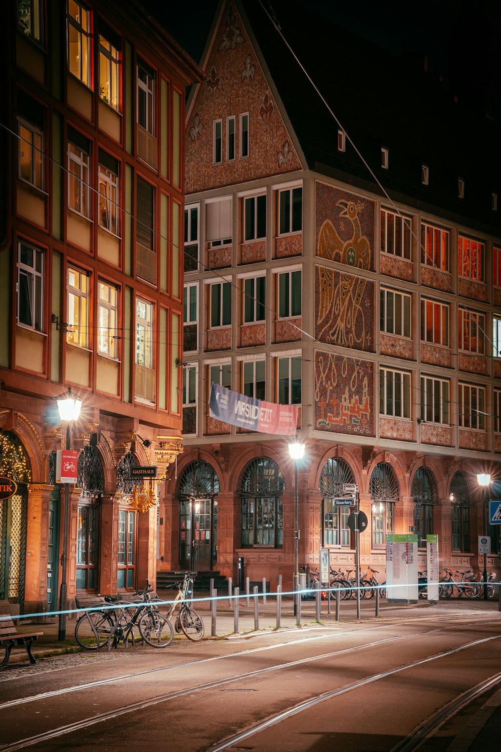 brown concrete building during night time