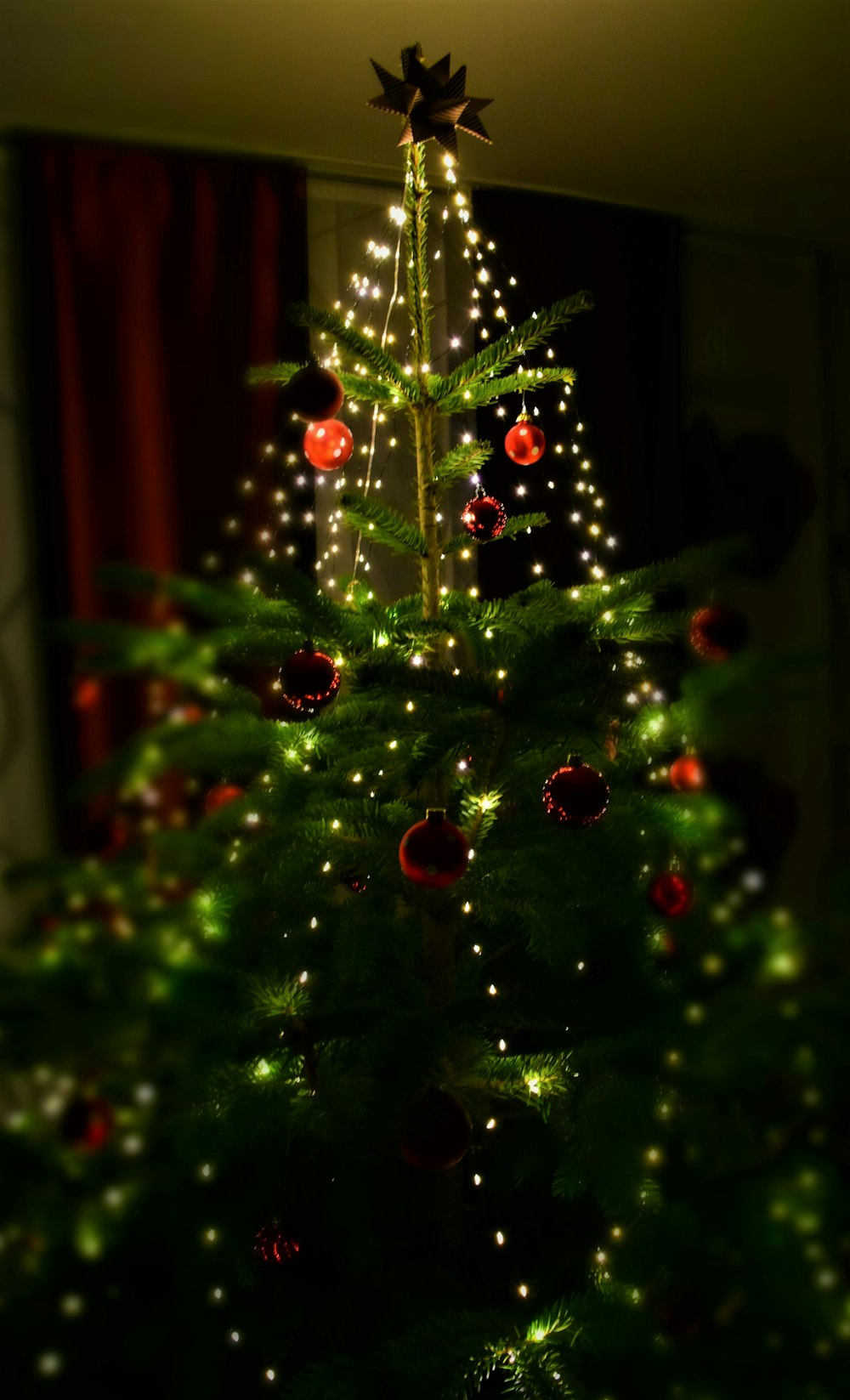 green christmas tree with red baubles